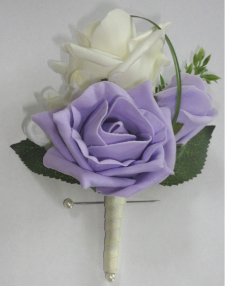 lilac and ivory artificial rose buttonhole